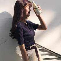 메이킹유 여름 반팔 골지 카라넥 슬림핏 8717레크니트