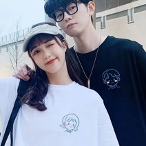커플반팔티 심플 소녀감성 30대 여름옷 맨투맨 제주도 부부 면 가을옷 시밀러룩 봄옷 웨딩촬영 피크닉 20대 캐주얼 색다른