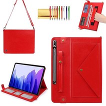삼성 갤럭시 탭 S8 플러스/S7+/S7 FE용 케이스 Techcircle 스마트 폴리오 스탠드 PU 가죽 커버 핸드 스트랩 포함 크로스바디 보호 케이스 펜 홀더 카드 슬롯, Red