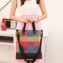 예쁜 시장가방 알록달록 체크무늬 에코백 2color / 남자 무드 천