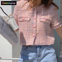 퀸앤조이 솜사탕 트위드 간절기 반팔 숏 자켓***판매자 퀸앤조이***