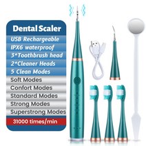 셀프치석제거 셀프스케일링 치석제거칫솔 가정용 울트라 소닉 전기 치과 스케일러 치아 화이트닝 휴대용 타르 클리너 도구 미적분 제거제, [06] green