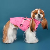 퍼피아 반려동물 기모 퍼 누빔 조끼 하네스 패딩 점퍼 VT1463, 핑크