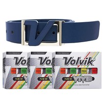 Volvik 새로운 선명한 3피스 고가시성 프리미엄 매트 마감 컬러 골프공 3다스 (오렌지 색상 36공) 정품 이탈리아 가죽 네이비 컬러 벨트 번들., 네이비 벨트, 어울리는, 어울리는