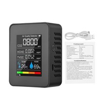 공기측정기 포름알데히드측정기 미세먼지측정기 공기 품질 모니터 CO2 검출기 5 in 1 포름 알데히드 HCHO T, 한개옵션1, 02 Black