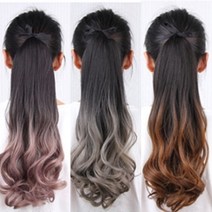 가발위드 투톤 포니테일 끈 스타일, 스트레이트(끈), 블랙+애쉬핑크