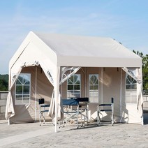 정성몰 쉘터 캐노피 천막 세트(프레임 + 지붕 + 옆면) 야외 행사 몽골 텐트 카페 옥상 정원 마당 캠핑, 2. 프레임+지붕+투명B형, 베이지