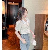 상의 봄 가을 여성 레이스 셔츠 상의 여름 루즈핏 벌룬 플라워 셔츠