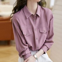 [이꾸띠] 로커얼리 봄 가을 2040 여성 버튼다운 카라 무지 바지와 잘 어울리는 원컬러 쉬폰 브라우스