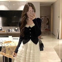 메이킹유 [카라포인트/여리] 앞절개 트임 언발 셔링 퍼프 카라 골지 스퀘어넥 긴팔 니트 연말룩 슬림핏 A1665루드니트