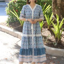 터치라인 넥트리 로브 에스닉 수술 반팔 비치 여름 롱원피스