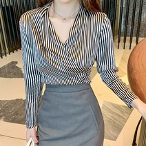 블라우스쇼핑몰 봄블라우스 신상품 패션 봄 블라우스 여성 OL 기질 전문가용 캐주얼 편안한 스트라이프 상의 심플한 와일드 슬림 셔츠