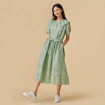 [JAJU/자주] 여 아일렛 카라 반팔 원피스_민트