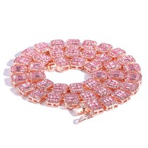 남성 여성을위한 13mm 바게트 체인 라인 석 링크 초커 목걸이 Bling Charms Hiphop Jewelry Gifts, 02 Rose Gold_06 7inch bracelet