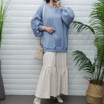 제이후 루즈핏 기모 벌룬 맨투맨 레이어드 셔링 플리츠 맥시 롱원피스