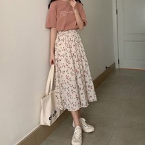 걸리쉬 플로랄 하늘하늘 실루엣 여친룩 밴딩 롱스커트