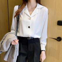 벌룬 루즈핏 퍼프소매 라운드 블라우스 여성 셔츠 흰색 전문 긴 소매 정장 년