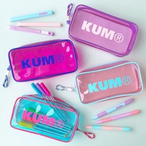 쿰(KUM) 클리어 투명 사각 파우치, 파스텔 핑크