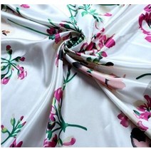 꽃무늬 린넨 원단 체크 천 모조 실크 인쇄 새틴 패브릭 새로운 천 고대 중국 의류 DIY 식물 꽃 드레스, 20 white Daffodil