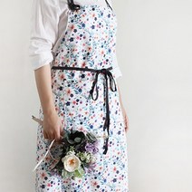 진아트홈패션 꽃무늬 주머니포켓 식당용 방수앞치마 끈조절 바리스타 허리끈