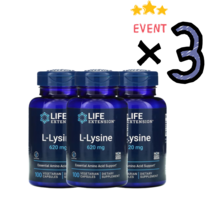 라이프익스텐션 L-lysine 엘라이신 620mg 야채 캡슐 100정 3병, 1개, 기본