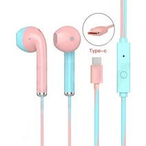 3.5mm/타입 C 인이어 유선 이어버드 스포츠 이어폰 베이스 스테레오 음악 헤드셋 마이크 포함 휴대폰 컴퓨터 노트북용, 07 Pink Blue Type C
