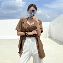플랜데이 찰랑 브이넥 끈 나시 반팔 자켓 SET