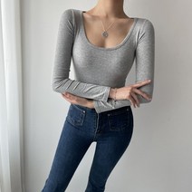 U넥 슬림핏 긴팔 무지 쫀쫀 스판 이너 티셔츠 4컬러