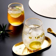 [오너클랜] 홈카페 감성 유리잔 골드링 유리컵 글라스잔, 선택:원형340ml, 본상품선택