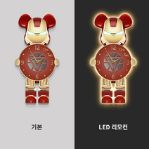 베어브릭 벽시계 무소음 LED 벽등 시계 거실 사무실 인테리어 소품 무드등, G 아이언베어, 30x60, 기본(LEDx)