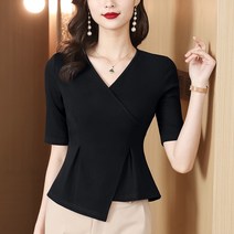 여성 반소매 티셔츠 슬림 시크한 V 넥 재킷