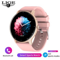 스마트워치 삼성 가민 샤오미 LIGE- 풀 터치 스포츠 스마트워치 심박수 피트니스 트래커 블루투스 통화, 02 pink silicone