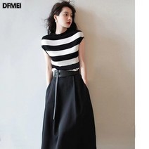 센스 스트라이프 티셔츠 스커트 여성복 여름 패션 통근 투피스 스커트 러쉬