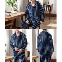 플란넬잠옷 2020 봄 두꺼운 따뜻한 블루 남성용 긴 소매 산호 벨벳 정장 Loungewear 3658494566, L, Navy Blue 1