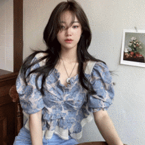 공식 사이트 무드 프렌치 레트로 궁중풍 퍼프소매 패치 셔츠 러시