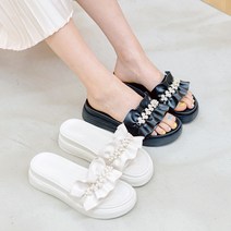 예쁜 꽃 진주장식 주름 말랑 푹신 발편한 4cm 슬리퍼 페르지노 N24