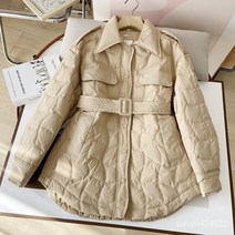 2022 겨울 패션 물결 모양의 퀼트 옷깃 허리 슬림 셔츠 다운 재킷 재킷 여성