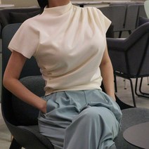 [러브유]여성 하객룩 반목 사선 셔링 반팔 블라우스(3색상)