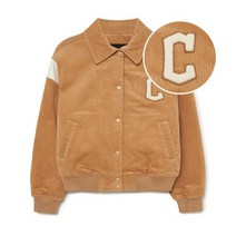 MLB 여성 코듀로이 어깨배색 바시티자켓 CLE (Beige)