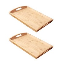 바이굿즈 원목 사각 손잡이 우드 트레이 2p, 대나무