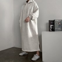 [비비애르] 도톰 기모 오픈 후드 롱 원피스 박시핏 맨투맨 맥시기장 심플룩 데일리 겨울원피스