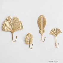 북유럽 현대 홈 장식 욕실 액세서리 벽 장식 황금 철 잎 게이트 후크 업 벽 키 행거 옷 랙 후크, 4 hooks