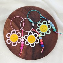 뽀글 스마일꽃 에어팟 장식 고리 키링 열쇠고리 가방장식 백참 3개 한세트, 3종세트