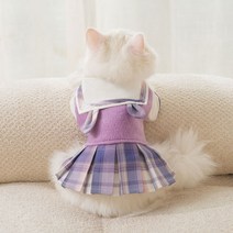chol 반려동물 가울 겨울 학원풍 칼라 원피스, 퍼플, M