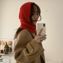 나나상점 투버튼 똑딱이 니트 컬러팝 바라클라바 골지 후드 모자 워머 9color
