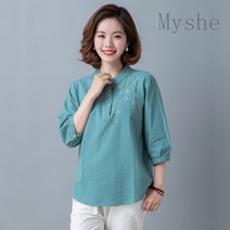 [Myshe]중년여성 봄가을 블라우스 루즈핏 7부소매 셔츠 Shefei921CS5