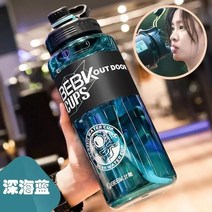 물통 특대형 투명한 수평식 스텐레스 물탱크 소형가정용 수산물 덮개포함 대형 물저장 리터 동기 부여 물병 짚 음료 병 대용량 피트니스 주전자 휴대용 여행 스포츠 플라스틱 물 컵, 푸른, 3리터