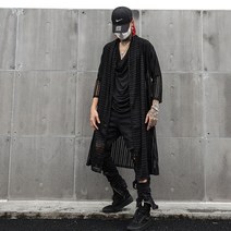 봄 여름 블랙 슬 림 남성 롱 셔츠 옆 트 임 플러스 롱 상의 남성 빈 티 지 캐 주 얼 길거리 펑 크 힙 합 셔츠 카디건 코트