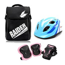 에어워크 레이더 블랙 아동 인라인스케이트 보호장비 세트 / 가방+헬멧+보호대, 헬멧_블루/가방_블랙:보호대_핑크_S