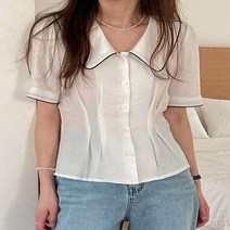 브이와이 여자 파이핑 페미닌 프린세스라인 블라우스